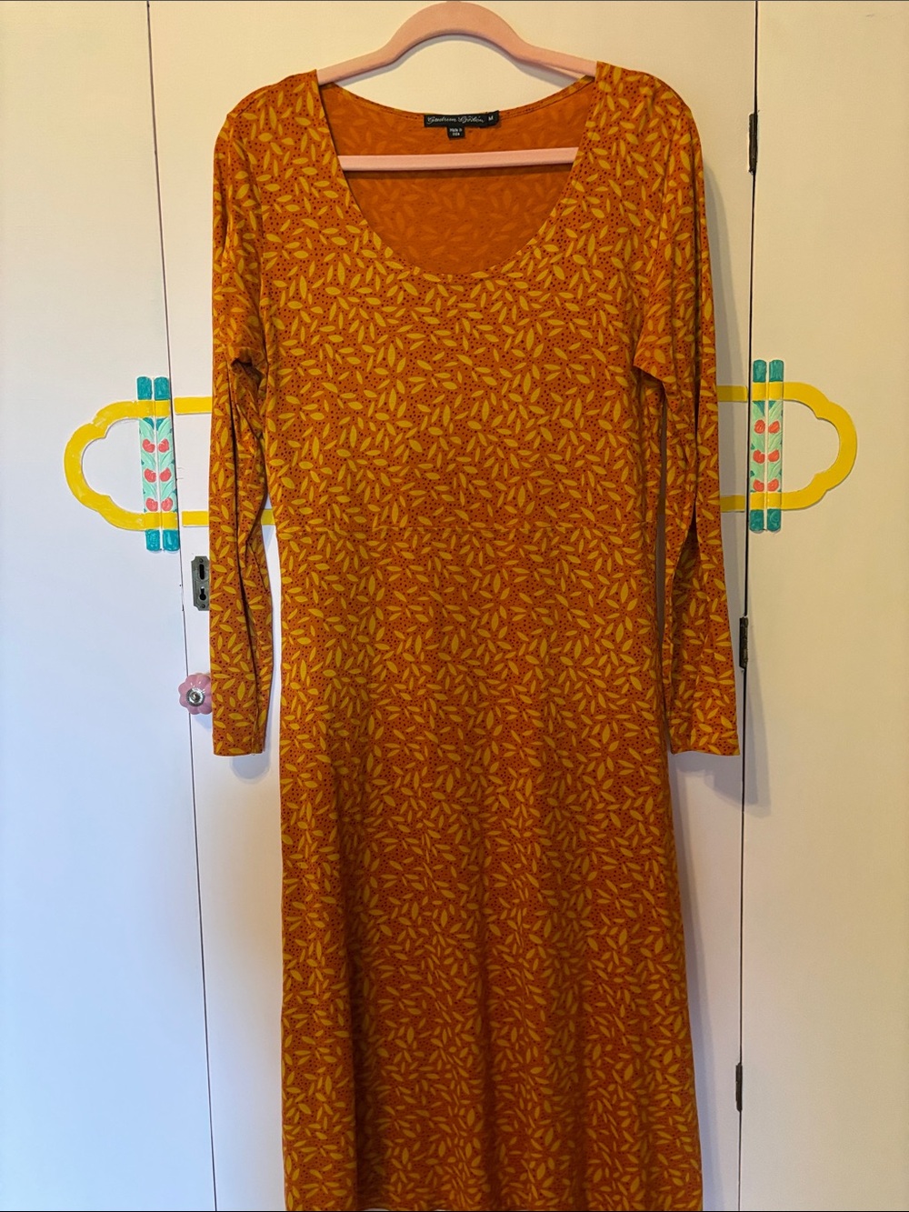 Gudrun Sjoden Mustard & Orange Long Sleeve Scoop-Neck Maxi Dress